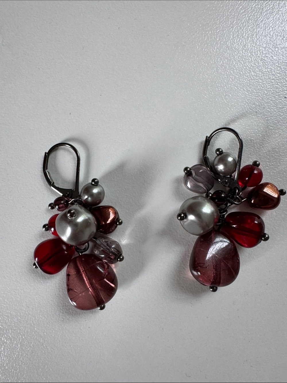 Cluster Drop Earrings with Red and Pearl Accents